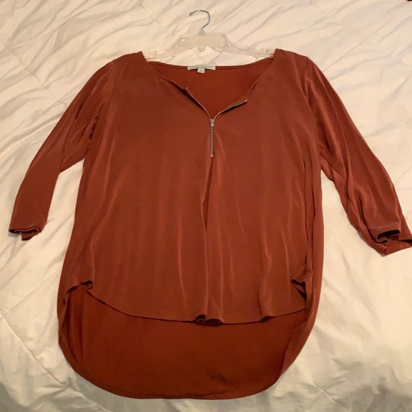 Green Envelope Tops - Burnt Orange Quarter Sleeve with Zipper